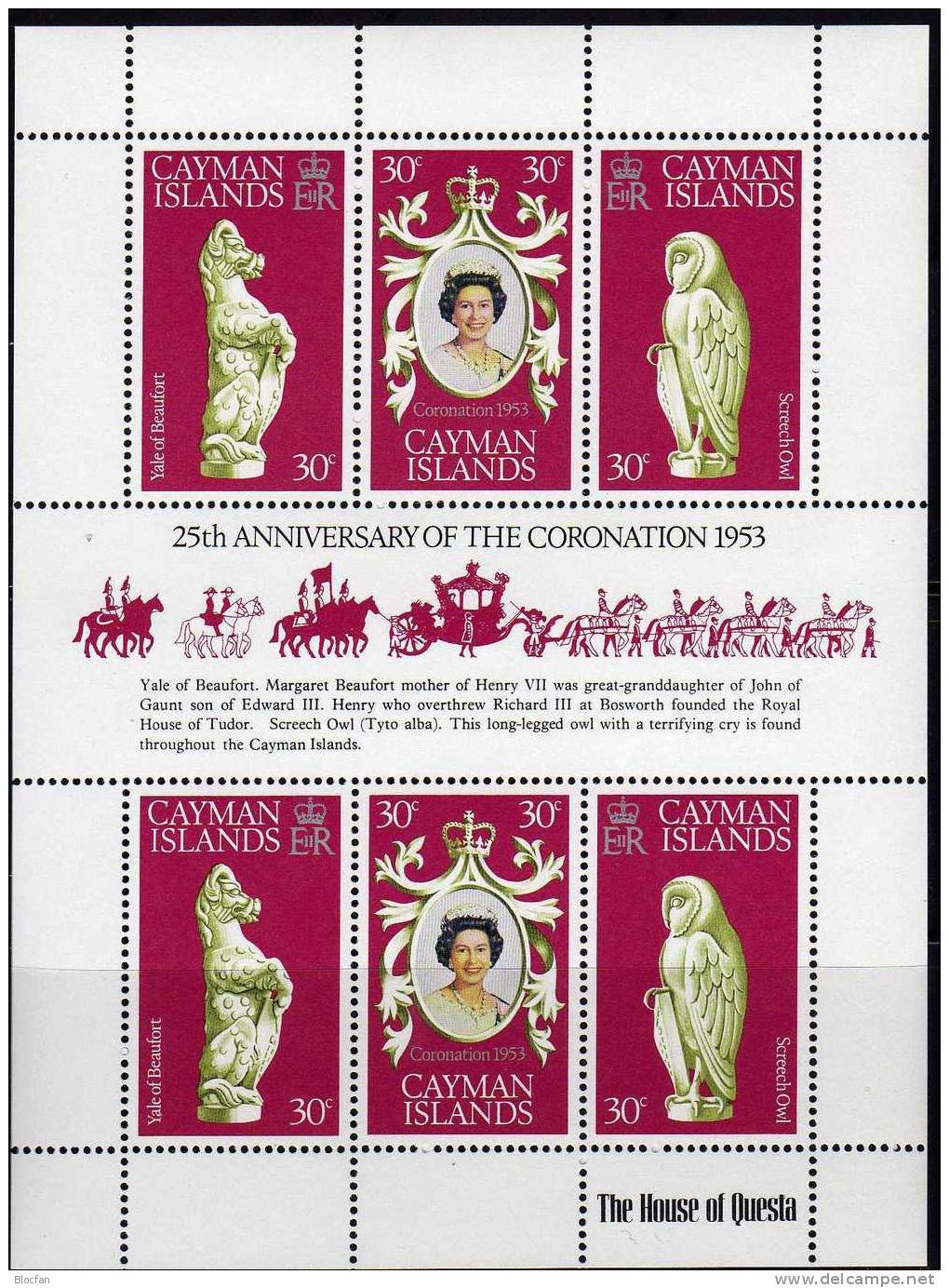 25 Jahre Krönung Elisabeth II. 1978 Kaiman-Insel 409/1 Kleinbogen ** 4€ Wappen Yale Eule Sheetlet From Cayman Island - Kaimaninseln