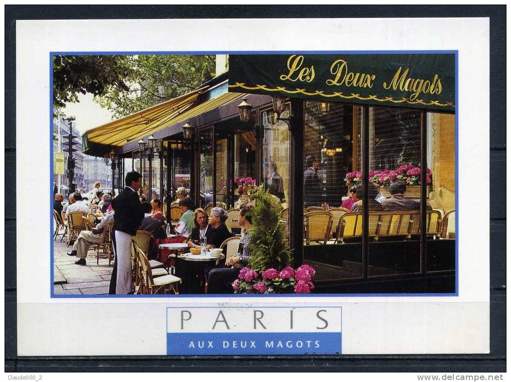 AUX DEUX MAGOTS A SAINT GERMAIN DES PRES . Carte Trés Animée  . Voir Recto - Verso    (N022) - Cafes