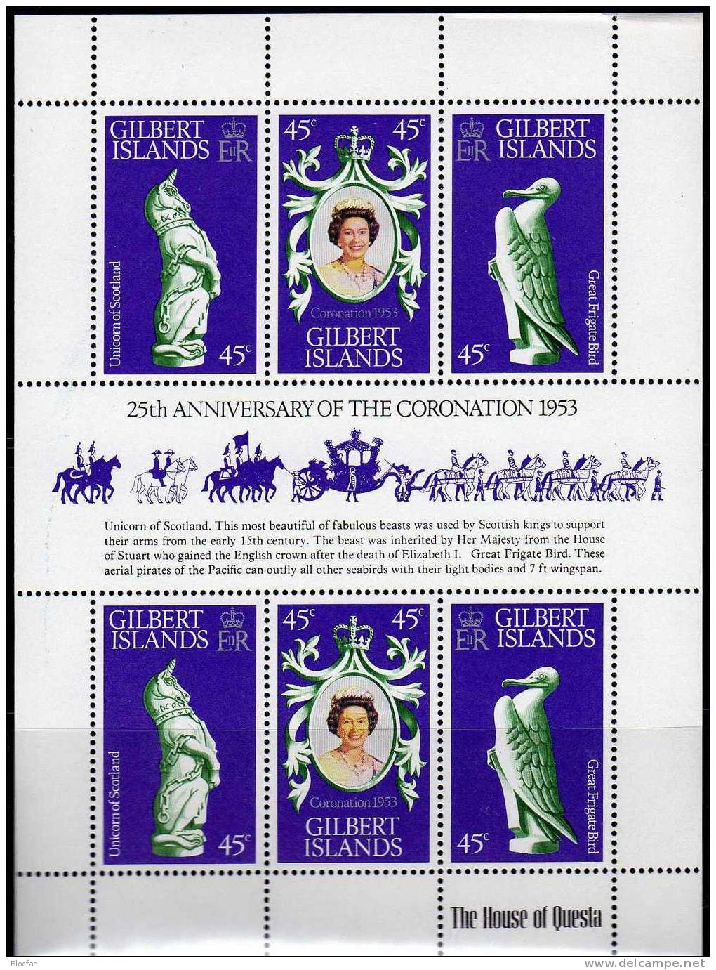 25 Jahre Krönung Elisabeth II. 1978 Gilbert-Insel 307/9 Kleinbogen ** 5€ Wappen Drachen Vogel Sheetlet From Oceanien - Gilbert- Und Ellice-Inseln (...-1979)