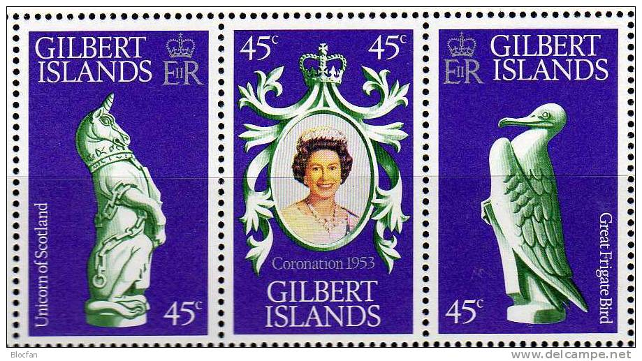 25 Jahre Krönung Elisabeth II. 1978 Gilbert-Insel 307/9 Kleinbogen ** 5€ Wappen Drachen Vogel Sheetlet From Oceanien - Gilbert- Und Ellice-Inseln (...-1979)