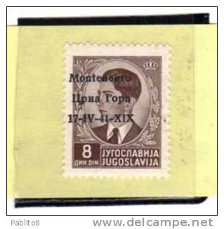 MONTENEGRO 1941 SOPRASTAMPATI 8D MNH SOPRASTAMPA SPOSTATA - Montenegro