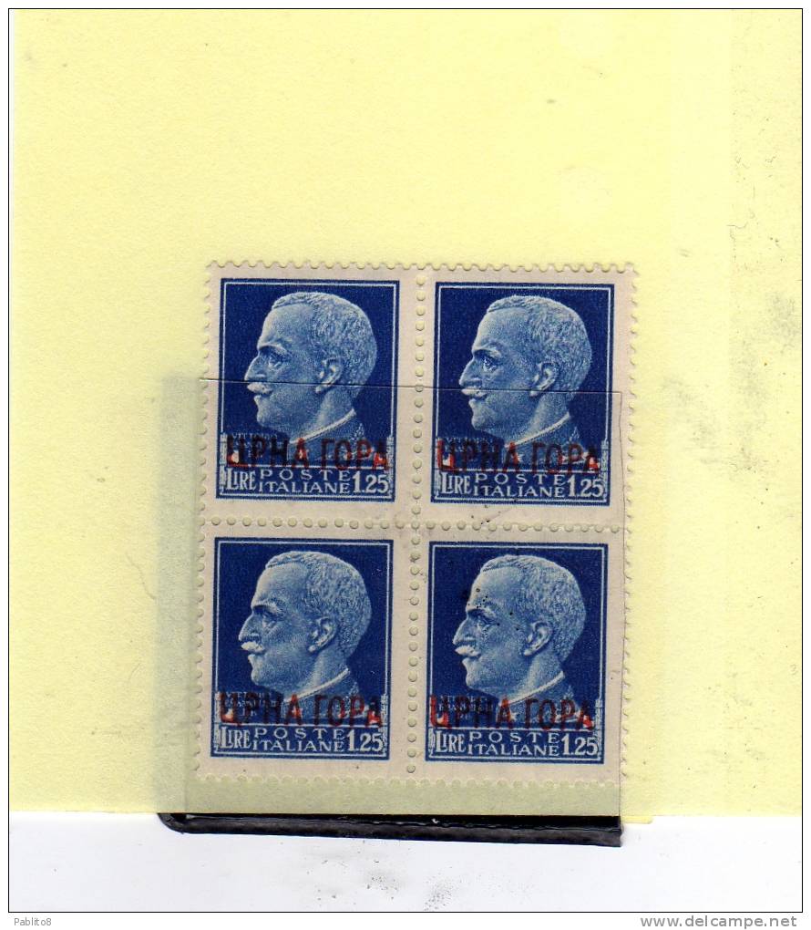 MONTENEGRO 1941 IMPERIALE SOPRASTAMPATI 1,25 MNH QUARTINA - Montenegro