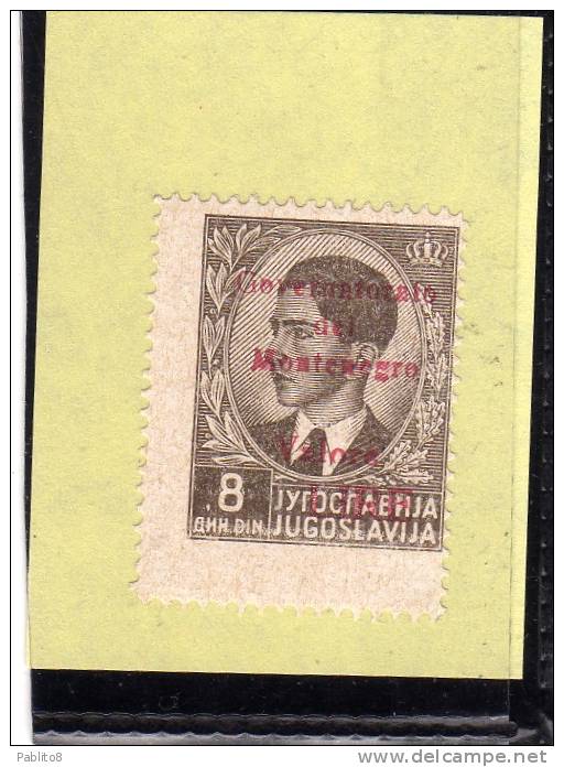 MONTENEGRO 1942 SOPRASTAMPA ROSSA RED OVERPRINTED LIRE 8 D MNH - Montenegro