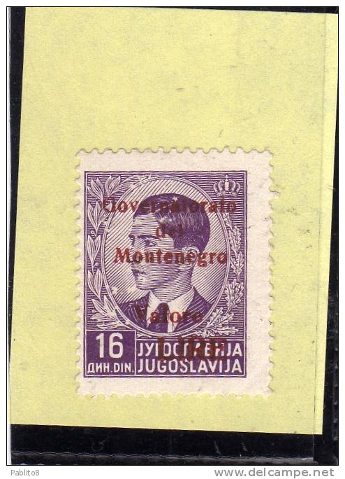 MONTENEGRO 1942 SOPRASTAMPA ROSSA RED OVERPRINTED LIRE On 16d MNH - Montenegro