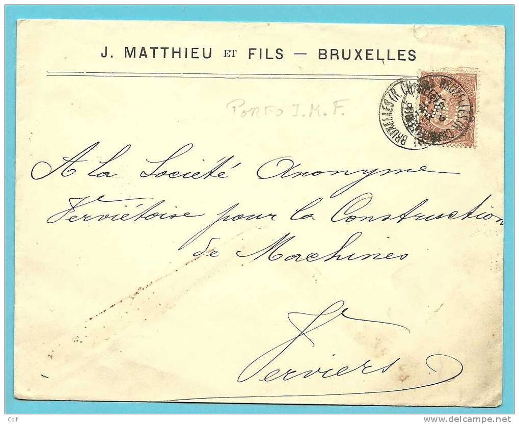 57 Op Brief Met Firmaperforatie (perfin) " J.M.F." Van J. MATTHIEU Et FILS / BRUXELLES - 1863-09