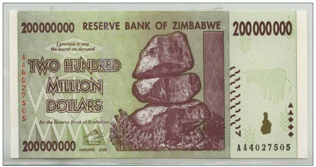 O.ZIMBABWE : 200 Millions $  2008 (unc) - Zimbabwe