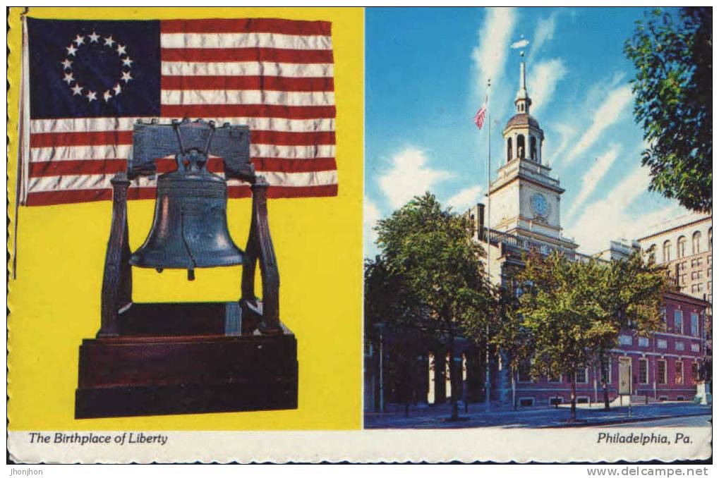 United States- Postcard 1976-  Philadelphia-The Liberty Bell And Independence Hall - 2/scans - Philadelphia