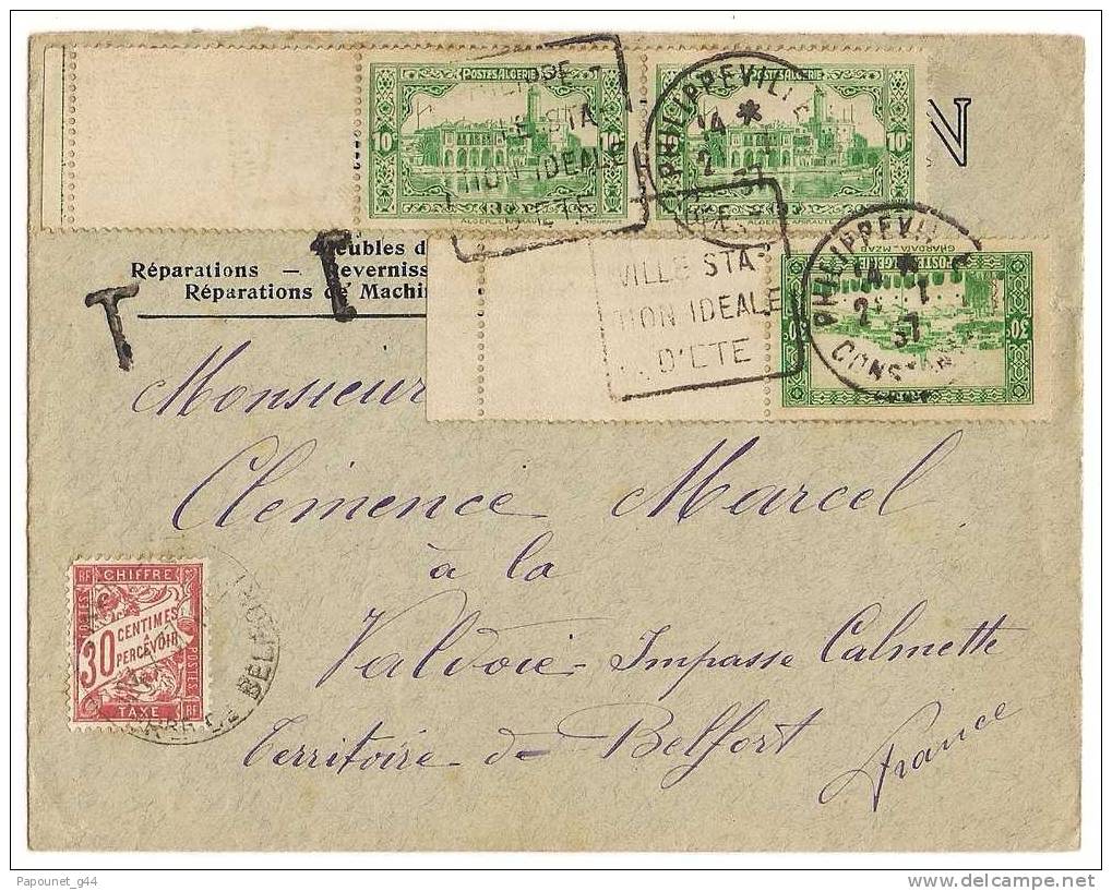 Lettre D'Algérie 1937 Constantine Taxée 30c à Destination De La France - Covers & Documents