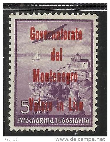 MONTENEGRO 1942 POSTA AEREA SOPRASTAMPA ROSSA RED OVERPRINT VALORE IN LIRE 5 D MLH - Montenegro