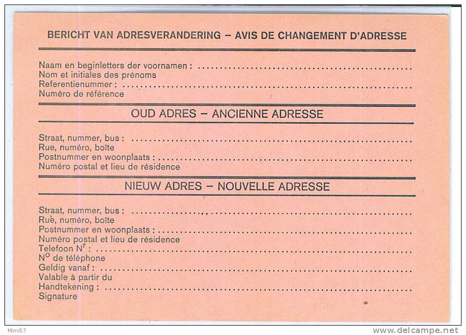 Entier Postal - Oiseaux - Avis Changement D'adresse - Adreswijziging