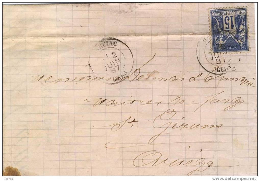 Lettre De  Marciac Gers Pour St Girons Ariege 1887 - 1877-1920: Semi Modern Period