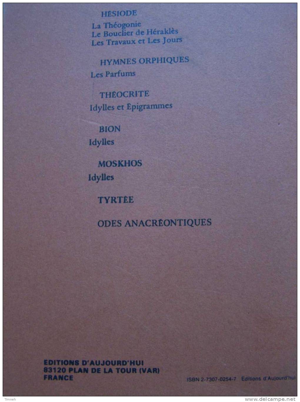 POEMES GRECS - LECONTE DE LISLE - 1980 EDITIONS D AUJOURD HUI - LES INTROUVABLES -