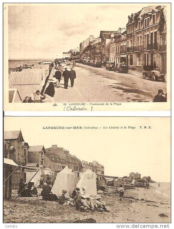 14 LANGRUNE Lot De 2 Cartes Animées : Promenade De La Plage ,Les Chalets Et La Plage - Autres & Non Classés