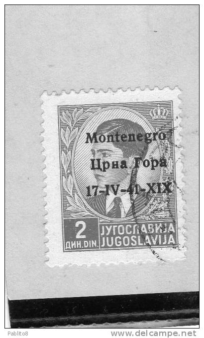 MONTENEGRO 1941 SOPRASTAMPATO DI JUGOSLAVIA YUGOSLAVIA OVERPRINTED 2 D USATO USED OBLITERE' - Montenegro