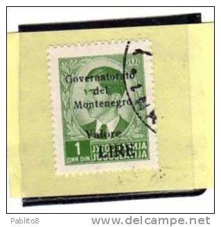 MONTENEGRO 1942 SOPRASTAMPA NERA BLACK OVERPRINTED VALORE LIRE 1 D USATO USED OBLITERE' - Montenegro