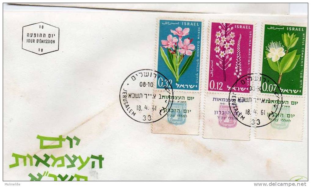 ISRAEL : F.D.C N°200/202avec Tab -3 Val. FLEURS - FDC