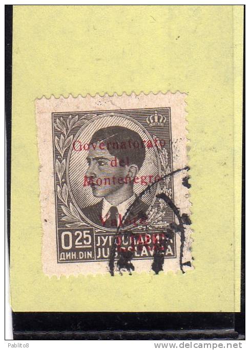 MONTENEGRO 1942 VARIETÀ SOPRASTAMPA ROSSA VALORE LIRE 25p USATO  USED OBLITERE' - Montenegro