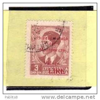 MONTENEGRO 1942 SOPRASTAMPA ROSSA RED OVERPRINTED VALORE LIRE 3 D USATO USED OBLITERE' - Montenegro