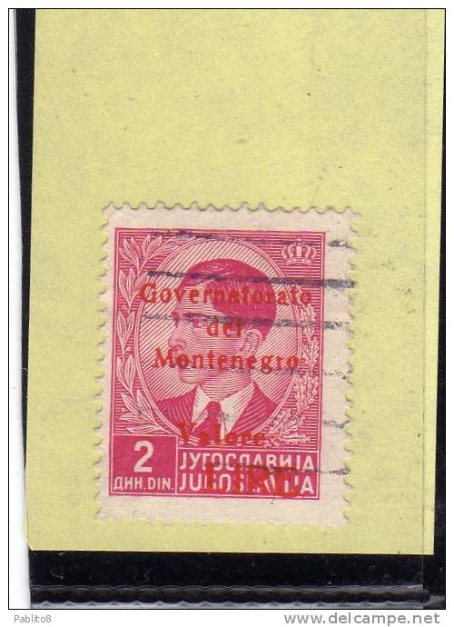 MONTENEGRO 1942 SOPRASTAMPA ROSSA RED OVERPRINTED VALORE LIRE 2 D USATO USED OBLITERE' - Montenegro