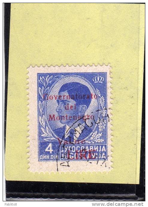 MONTENEGRO 1942 SOPRASTAMPA ROSSA RED OVERPRINTED VALORE LIRE 4 D USATO USED OBLITERE' - Montenegro