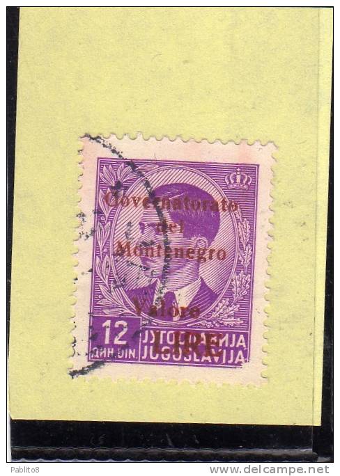 MONTENEGRO 1942 SOPRASTAMPA ROSSA RED OVERPRINTE VALORE LIRE 12 D USATO USED OBLITERE' - Montenegro