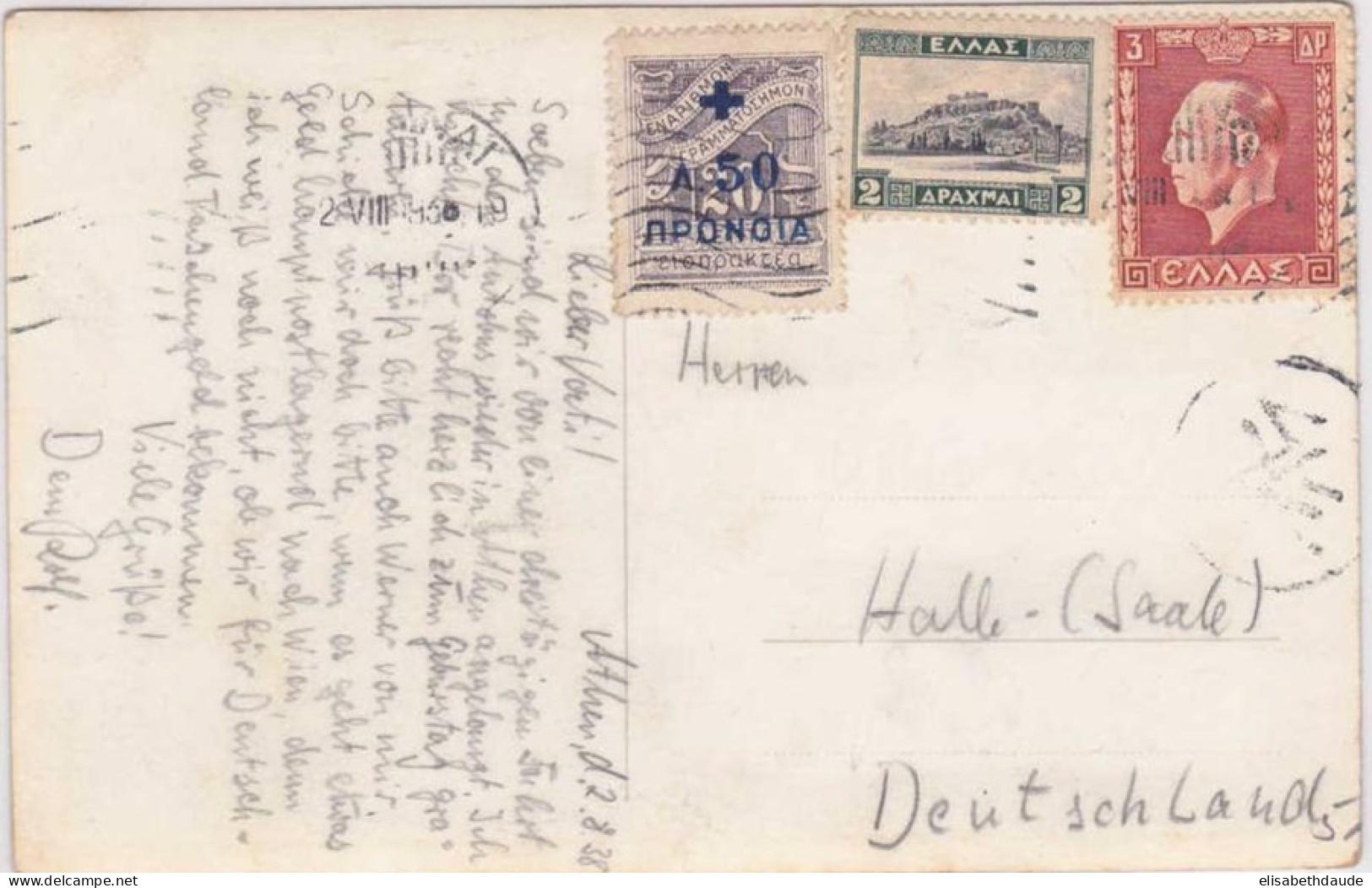 GRECE - 1938 - CARTE POSTALE De ATHENES Pour HALLE (ALLEMAGNE) - Brieven En Documenten