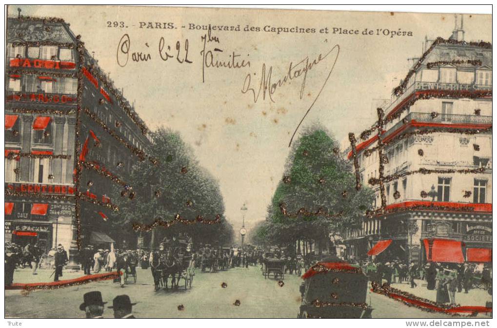 PARIS BOULEVARD DES CAPUCINES PLACE DE L OPERA CARTE PAILLETE PRECURSEUR - Arrondissement: 02