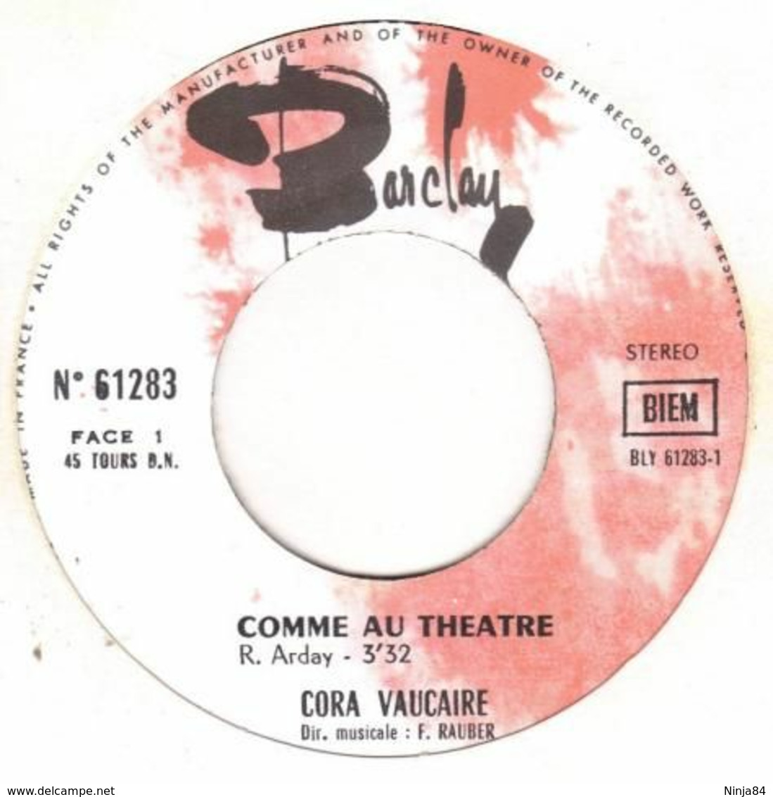 SP 45 RPM (7")  Cora Vaucaire  "  Comme Au Théâtre  "  Promo - Collectors