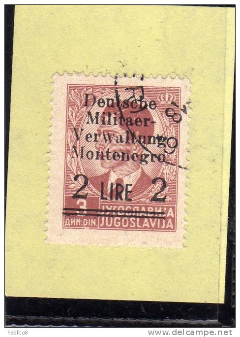 MONTENEGRO 1943 OCCUPAZIONE TEDESCA GERMAN OCCUPATION SOPRASTAMPATO SURCHARGED LIRE 2 SU 3 D USATO USED OBLITERE' - Duitse Bez.: Montenegro