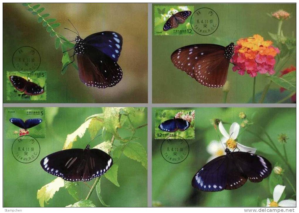 Maxi Cards(B) Taiwan 2011 Butterflies Stamps Butterfly Insect Fauna Flower-English Cachet - Cartoline Maximum