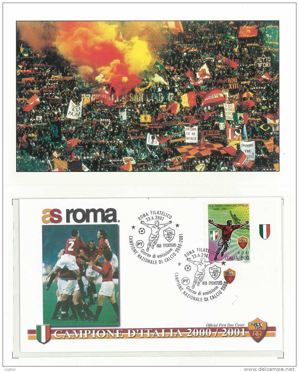 Filatelia - AS ROMA - FOLDER EMESSO IN OCCASIONE DELLA VITTORIA DEL CAMPIONATO DI CALCIO 2000/2001 - Paquetes De Presentación