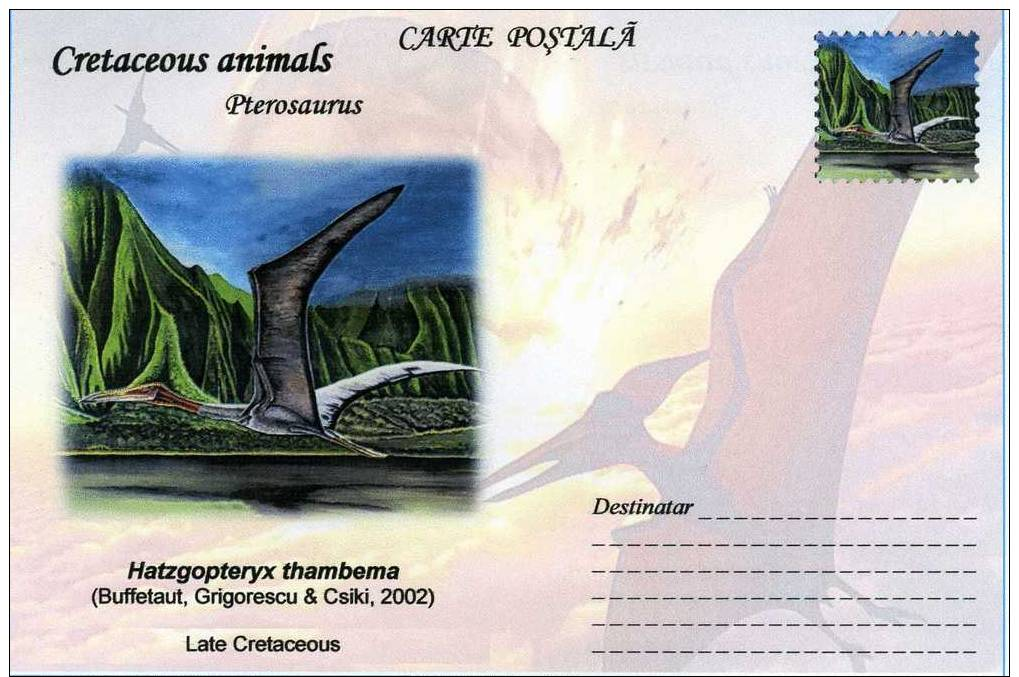 Carte Postale, Romania, 2011, Animaux Prehistoriques, Cretaceous Pterosaurus, Hatzegopteryx - Prehistóricos