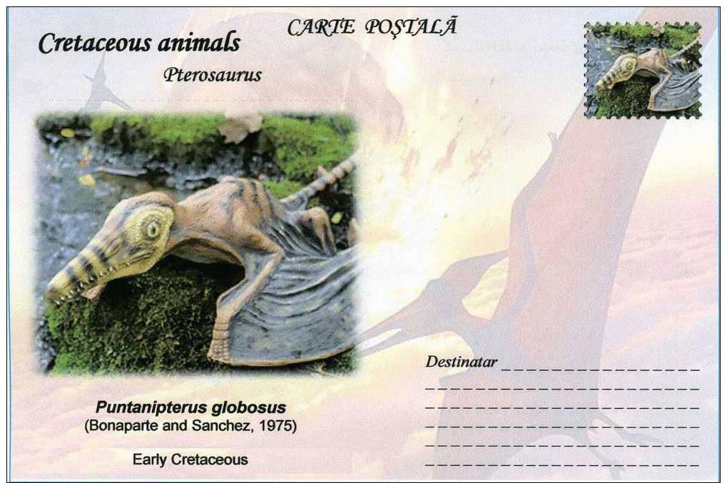 Carte Postale, Romania, 2011, Animaux Prehistoriques, Cretaceous Pterosaurus, Puntanipterus - Prehistorisch