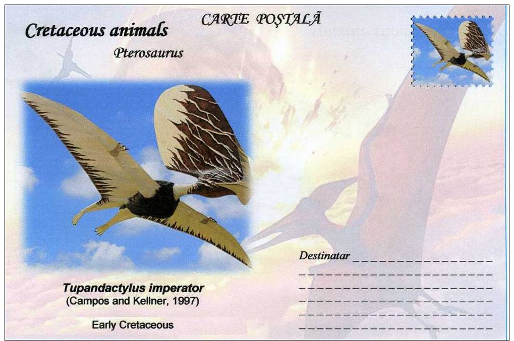 Carte Postale, Romania, 2011, Animaux Prehistoriques, Cretaceous Pterosaurus, Tupandactylus - Preistorici