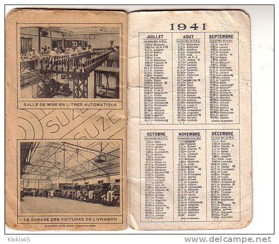 Calendrier Agenda 1941 SUZE APERITIF A LA GENTIANE L'AMIE DE L'ESTOMAC - Au Dos EN HIVER EN ETE C'EST VOTRE SANTE - Groot Formaat: 1941-60