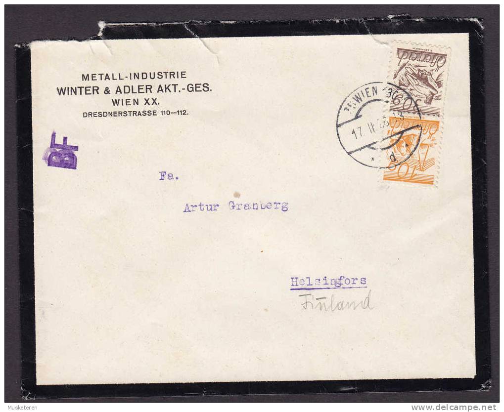 Austria METALL-INDUSTRIE WINTER & ADLER Akt. -Ges. WIEN 1926 Mourning Cover Brief Helsingfors Finland Purple BF Mark !! - Lettres & Documents