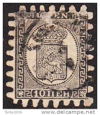 FINLAND : 1866 Wappen In Finnischen Währung Durchstich B 10 Pen Schwarz Michel 7 B X - Used Stamps