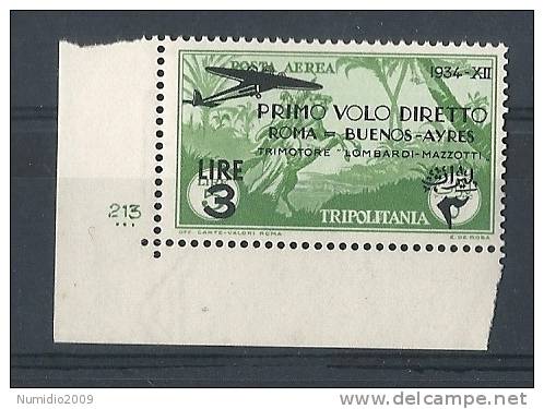 1934 TRIPOLITANIA ROMA BUENOS AYRES LUSSO 3 LIRE - 8482 - Tripolitaine