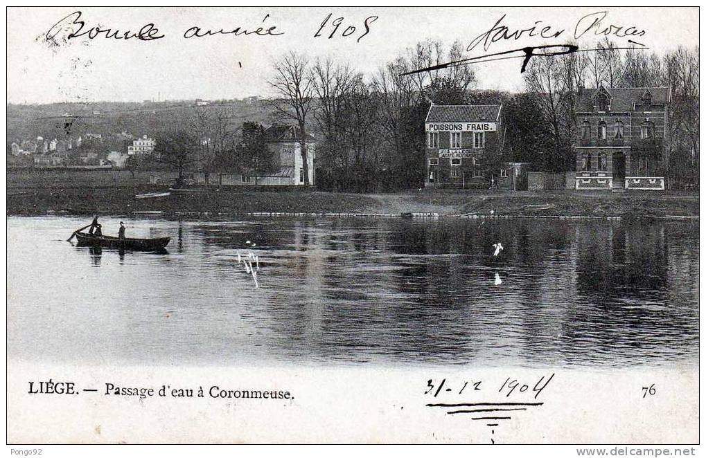 Cpa Liège, Passage De L´eau à Coronmeuse, Deux Restaurants De "poissons Frais" , Bateau à Godille (s3.9) - Autres & Non Classés