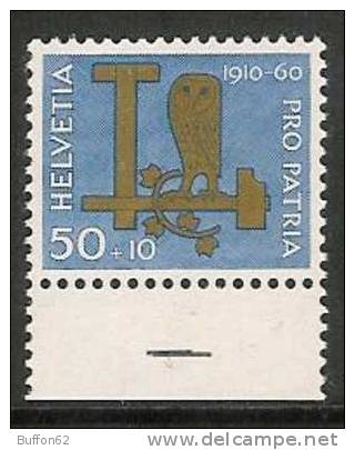 SUISSE / SWITZERLAND - 1960 - N° 665 - PRO PATRIA : Chouette, Marteau, Té, Rameau / Owl, Hammer, Tee, Branch. - Eulenvögel