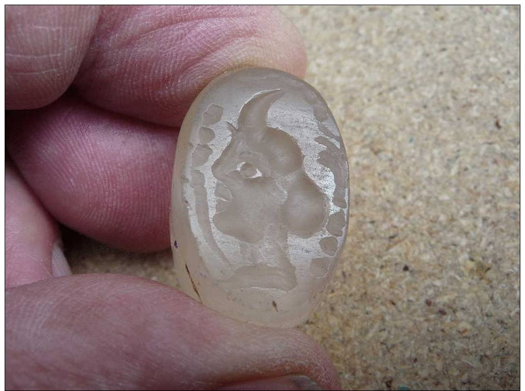 Rare Cachet Romain En Cristal Ou En Pierre De Quartz ? -Rare Roman Seal Stone Or Crystal Quartz? - Arqueología