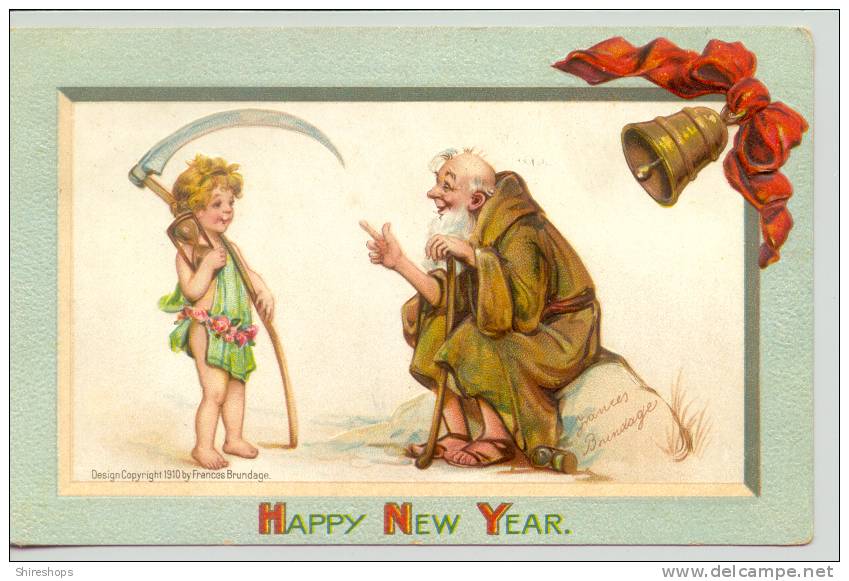 Embossed A Happy New Year Child Baby Old Man With Sicle BRUNDAGE - Anno Nuovo