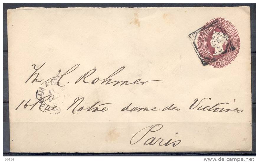 ENTIER POSTAL   Sur Lettre     DEC 1883     Pour PARIS - Entiers Postaux