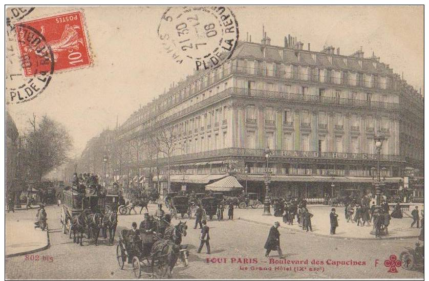 CPA 75 PARIS IX Boulevard Des Capucines Grand Hôtel Omnibus à Chevaux Métro Opéra Série Tout Paris N° 802 Bis 1908 - Distrito: 09