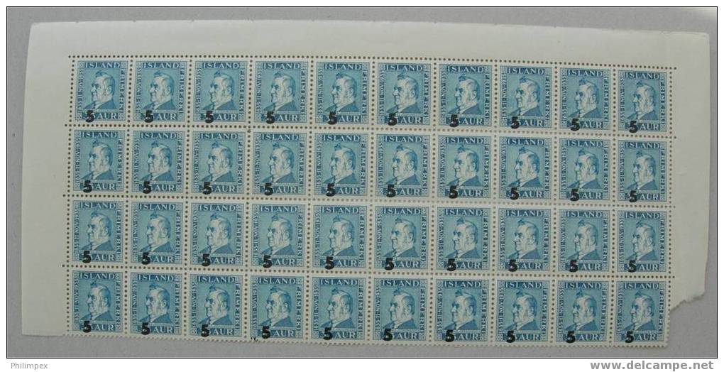 ICELAND, 5 On 35 AUR 1938 BLOCK OF 40 NEVER HINGED **! - Unused Stamps
