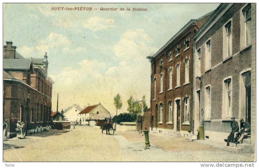 Gouy-lez-Piéton - Quartier De La Gare + Gare - Top Carte -1912 ( Voir Verso ) - Courcelles