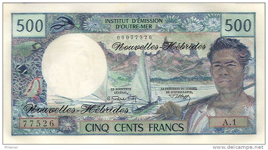 A1 Nouvelles Hebrides Actuel Vanuatu 500 F Billet Monnaie Banknote PREMIERE Signature Neuf UNC - Vanuatu