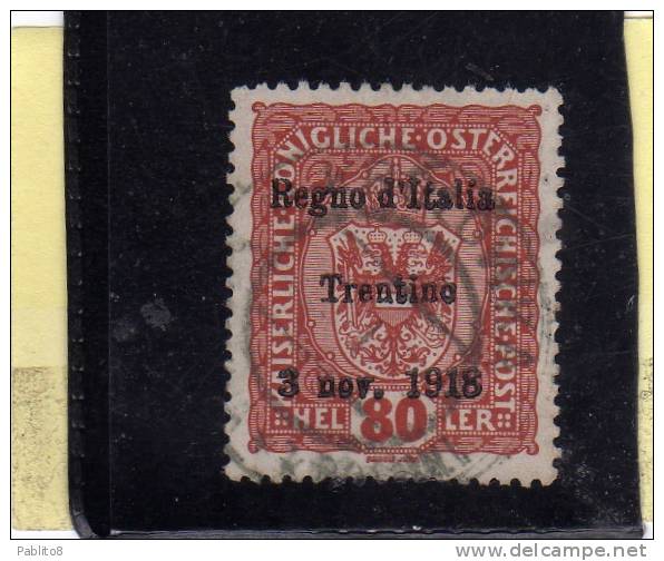 TRENTINO ALTO ADIGE 1918 SOPRASTAMPATO AUSTRIA OVERPRINTED HELLER 80 H USATO USED OBLITERE' - Trentin