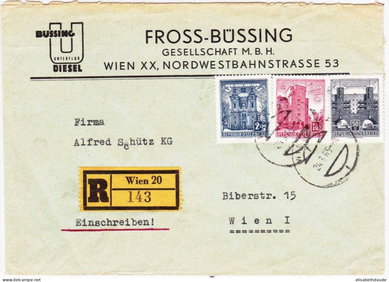 AUTRICHE - 1965 - LETTRE COMMERCIALE RECOMMANDEE De WIEN 20 - Cartas & Documentos