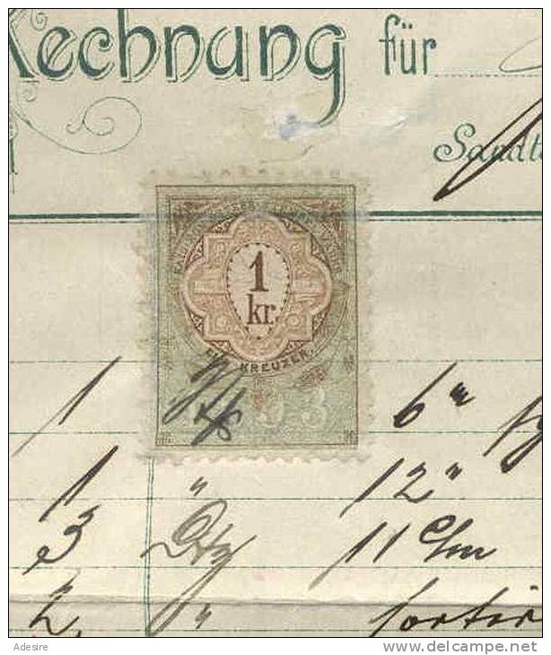 1 Kreuzer Stempelmarke Auf Original Rechnung Datiert Wien 1895, Der Firma JAC.ZÖTTL-WIEN VII, Hutfutter Und Hutfournitur - Documents Historiques